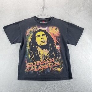 Bob Marley Shirt Mens L Black Burnin And Lootin Reggae Rasta Tee Zion Rootswear